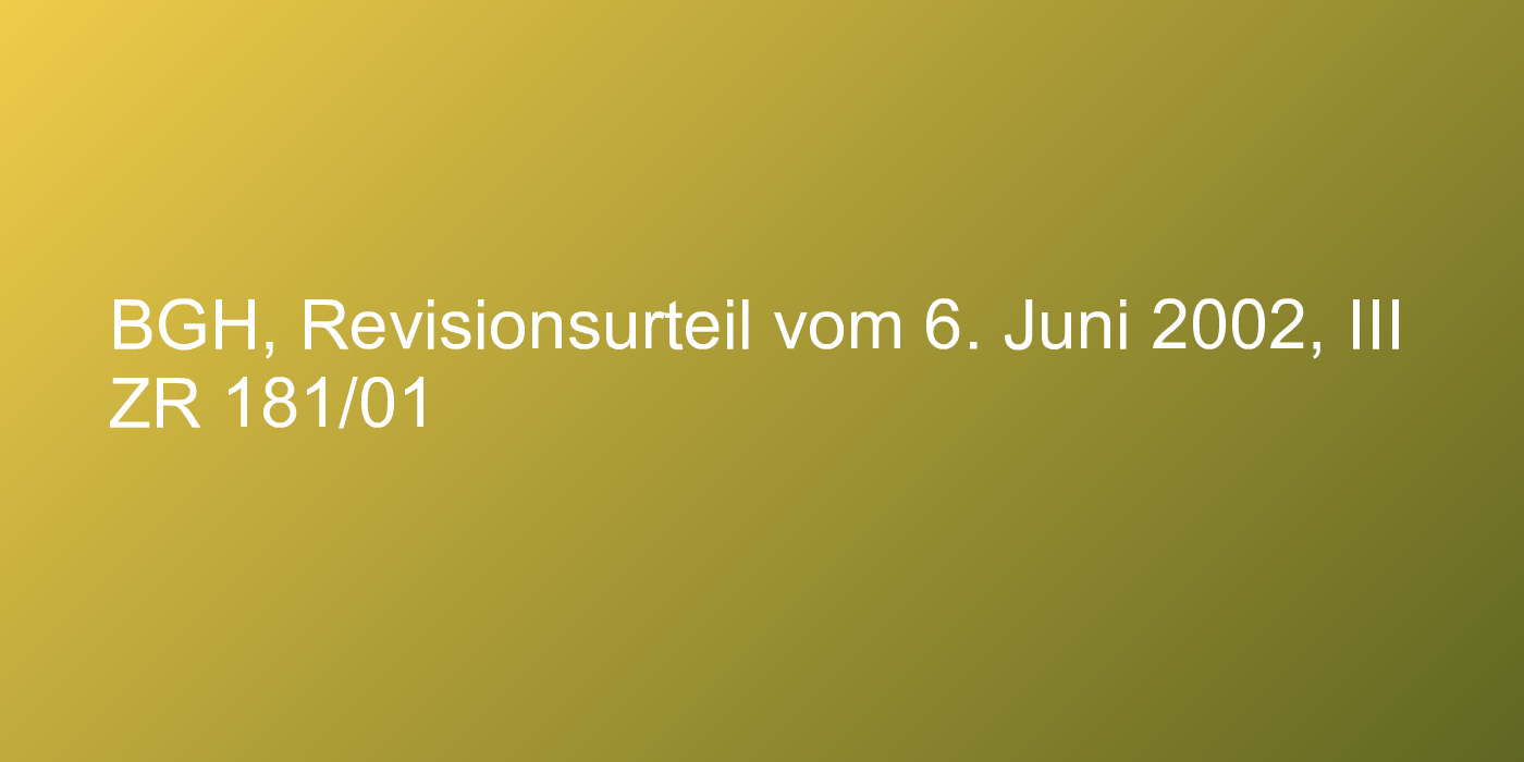BGH, Revisionsurteil vom 6. Juni 2002, III ZR 181/01