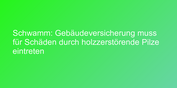 Schwamm: Gebäudeversicherung muss für Schäden durch holzzerstörende Pilze eintreten
